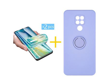 Pack 2 Películas + Funda SKYHE por Xiaomi Redmi Note 9 Gel O-Ring Morado