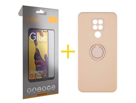 Pack 1 X Protector de Vidrio Templado Full + Funda ACCETEL para Xiaomi Redmi Note 9 Gel O-Ring Rosa Pastel