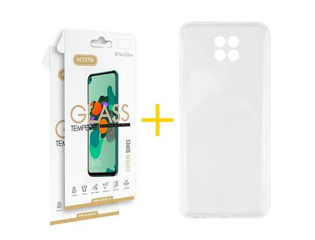 Pack 2 X Protector de Vidrio Templado 2.5D + Funda ACCETEL para Xiaomi Redmi Note 9T Silicona Líquida Transparente Clear