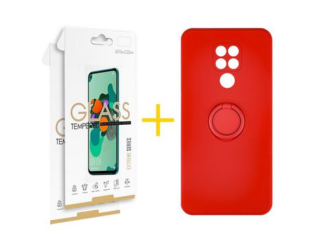Pack 2 Películas 2.5D + Funda SKYHE por Xiaomi Redmi Note 9 Gel O-Ring Rojo