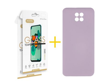 Pack 2 X Protector de Vidrio Templado 2.5D + Funda ACCETEL para Xiaomi Redmi Note 9T Silicona Líquida Morado