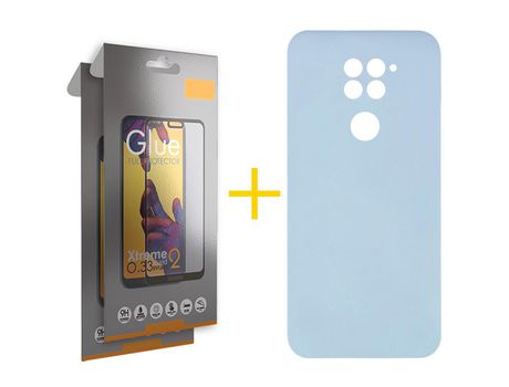 Pack 2 Películas Full + Funda SKYHE por Xiaomi Redmi Note 9 Silicona Líquida Azul