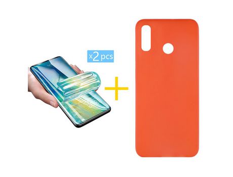 Pack 2 Películas + Funda SKYHE por Huawei P Smart 2019 Silicona Liso Rojo