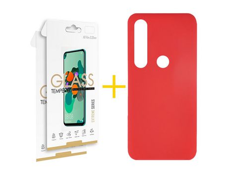 Pack 2 Películas 2.5D + Funda SKYHE por Huawei P Smart 2019 Silicona Líquida Rojo
