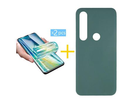 Pack 2 Películas + Funda SKYHE por Huawei P Smart 2019 Silicona Líquida Verde