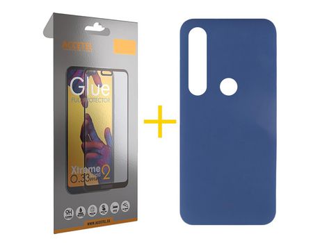 Pack 1 X Protector de Vidrio Templado Full + Funda ACCETEL para Huawei P Smart 2019 Silicona Líquida Azul