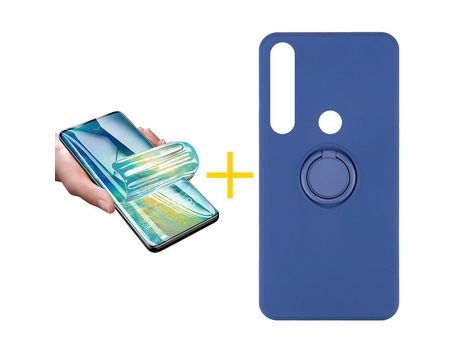 Pack 1 Película + Funda SKYHE por Huawei P Smart 2019 Gel O-Ring Azul