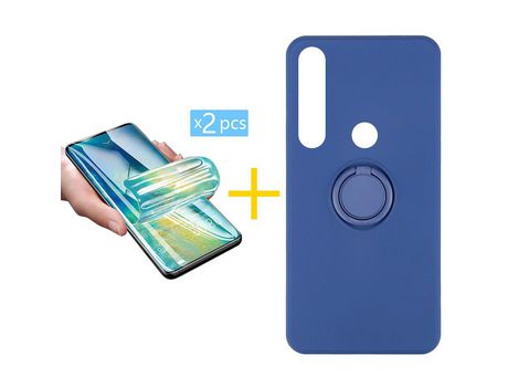 Pack 2 Películas + Funda SKYHE por Huawei P Smart 2019 Gel O-Ring Azul