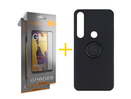 Pack 2 X Protector de Vidrio Templado Full + Funda ACCETEL para Huawei P Smart 2019 Gel O-Ring Negro