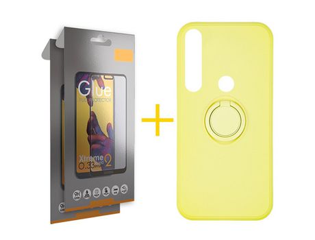 Pack 2 Películas Full + Funda SKYHE por Huawei P Smart 2019 Gel O-Ring Amarillo