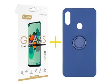 Pack 1 X Protector de Vidrio Templado 2.5D + Funda ACCETEL para Samsung Galaxy A20s Gel O-Ring Azul