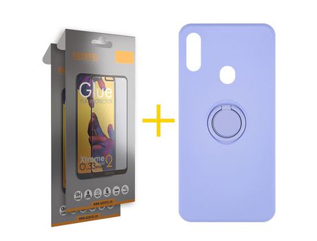 Pack 2 X Protector de Vidrio Templado Full + Funda ACCETEL para Samsung Galaxy A20s Gel O-Ring Morado