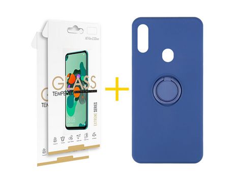 Pack 2 Películas 2.5D + Funda SKYHE por Samsung Galaxy A20s Gel O-Ring Azul