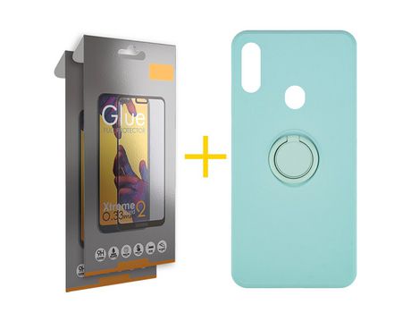 Pack 2 Películas Full + Funda SKYHE por Samsung Galaxy A20s Gel O-Ring Verde-Auga