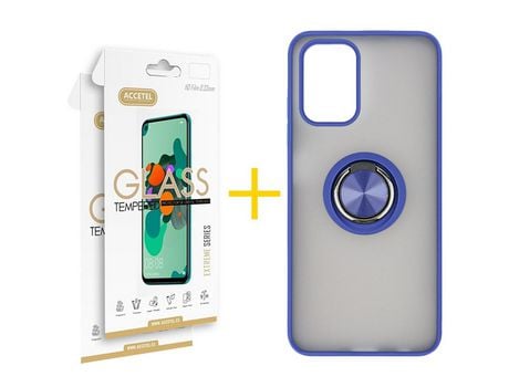 Pack 2 X Protector de Vidrio Templado 2.5D + Funda ACCETEL para Xiaomi Redmi Note 10S Gel Bumper con Anillo Azul