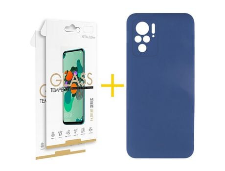 Pack 2 Películas 2.5D + Funda SKYHE por Xiaomi Redmi Note 10 Pro Silicona Líquida Azul