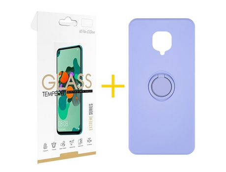 Pack 1 Película 2.5D + Funda SKYHE por Xiaomi Redmi Note 9S Gel O-Ring Morado