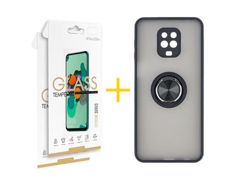 Pack 2 Películas 2.5D + Funda SKYHE por Xiaomi Redmi Note 9S Gel Bumper con Anillo Negro