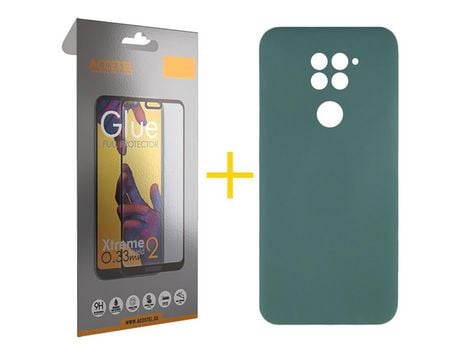 Pack 1 X Protector de Vidrio Templado Full + Funda ACCETEL para Xiaomi Redmi Note 9 Silicona Líquida Verde