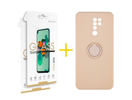 Pack 2 Películas 2.5D + Funda SKYHE por Xiaomi Redmi 9 Gel O-Ring Rosa Pastel