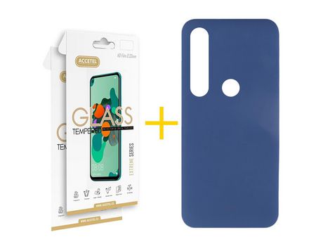 Pack 2 X Protector de Vidrio Templado 2.5D + Funda ACCETEL para Huawei P Smart 2019 Silicona Líquida Azul