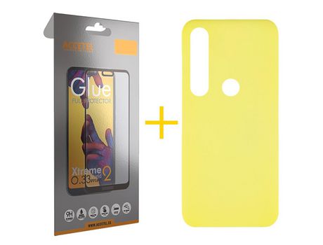 Pack 1 X Protector de Vidrio Templado Full + Funda ACCETEL para Huawei P Smart 2019 Silicona Líquida Amarillo