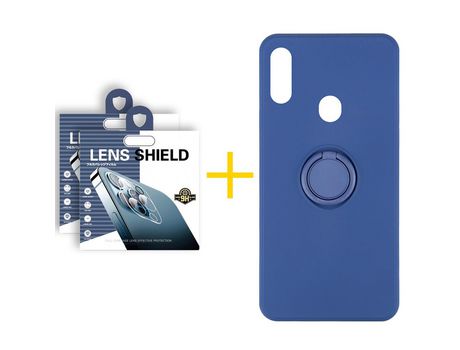 Pack 2 Películas de Cámara trasera + Funda SKYHE por Samsung Galaxy A20s Gel O-Ring Azul