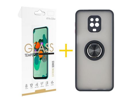Pack 1 Película 2.5D + Funda SKYHE por Xiaomi Redmi Note 9S Gel Bumper con Anillo Negro
