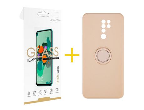 Pack 1 Película 2.5D + Funda SKYHE por Xiaomi Redmi 9 Gel O-Ring Rosa Pastel