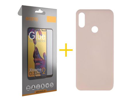 Pack 1 X Protector de Vidrio Templado Full + Funda ACCETEL para Huawei Y6 2019 Silicona Líquida Rosa