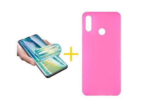 Pack 1 X Protector de Vidrio Templado Hidrogel + Funda ACCETEL para Huawei Y6 2019 Silicona Liso Rosa