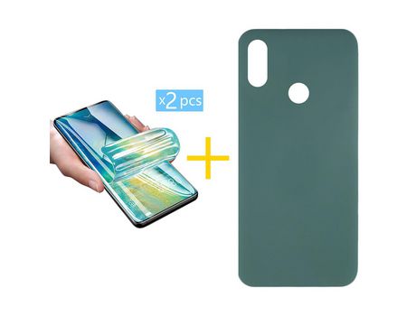 Pack 2 X Protector de Vidrio Templado Hidrogel + Funda ACCETEL para Huawei Y6 2019 Silicona Líquida Verde
