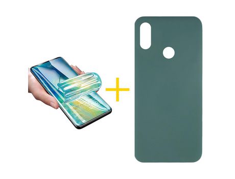 Pack 1 X Protector de Vidrio Templado Hidrogel + Funda ACCETEL para Huawei Y6 2019 Silicona Líquida Verde