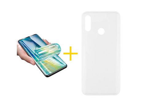 Pack 1 X Protector de Vidrio Templado Hidrogel + Funda ACCETEL para Huawei Y6 2019 Silicona Liso Transparente Escarchado