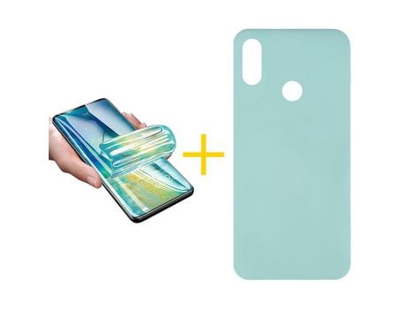 Pack 1 X Protector de Vidrio Templado Hidrogel + Funda ACCETEL para Huawei Y6 2019 Silicona Líquida Verde-Agua
