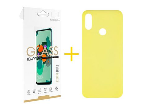 Pack 1 Película 2.5D + Funda SKYHE por Huawei Y6 2019 Silicona Líquida Amarillo