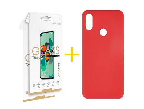 Pack 2 Películas 2.5D + Funda SKYHE por Huawei Y6 2019 Silicona Líquida Rojo