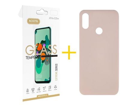 Pack 1 X Protector de Vidrio Templado 2.5D + Funda ACCETEL para Huawei Y6 2019 Silicona Líquida Rosa