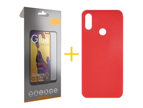 Pack 1 Película Full + Funda SKYHE por Huawei Y6 2019 Silicona Líquida Rojo