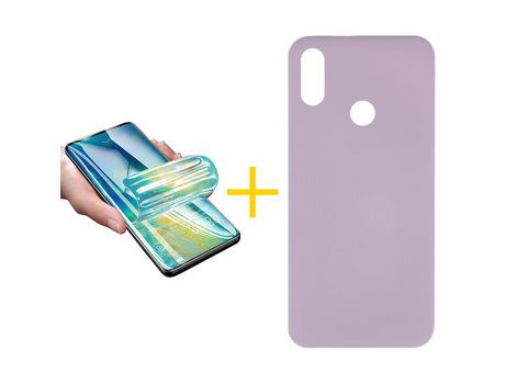 Pack 1 X Protector de Vidrio Templado Hidrogel + Funda ACCETEL para Huawei Y6 2019 Silicona Líquida Morado