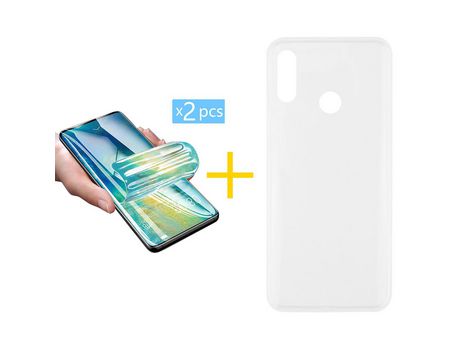 Pack 2 Películas + Funda SKYHE por Huawei Y6 2019 Silicona Liso Incoloro Clear