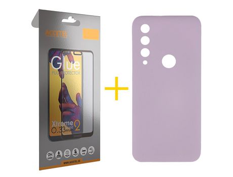 Pack 1 X Protector de Vidrio Templado Full + Funda ACCETEL para Huawei Y6P Silicona Líquida Morado
