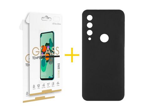 Pack 2 Películas 2.5D + Funda SKYHE por Huawei Y6P Silicona Líquida Negro