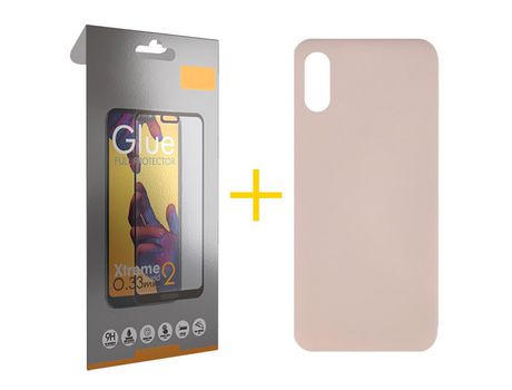 Pack 1 Película Full + Funda SKYHE por Xiaomi Redmi 9A Silicona Líquida Rosa