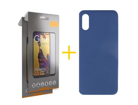 Pack 2 Películas Full + Funda SKYHE por Xiaomi Redmi 9A Silicona Líquida Azul