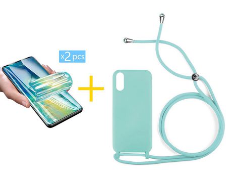 Pack 2 Películas + Funda SKYHE por Xiaomi Redmi 9A Gel con Cordón Agua Verde