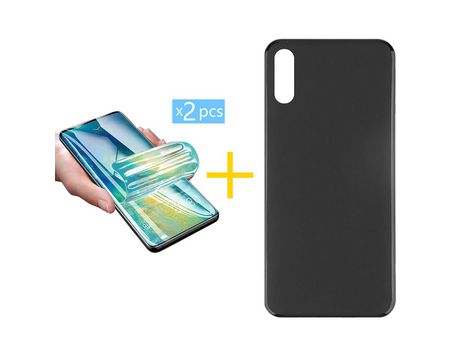 Pack 2 X Protector de Vidrio Templado Hidrogel + Funda ACCETEL para Xiaomi Redmi 9A Silicona Liso Negro