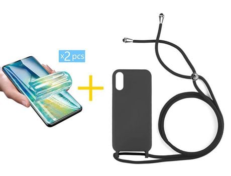 Pack 2 Películas + Funda SKYHE por Xiaomi Redmi 9A Gel con Cordón Negro