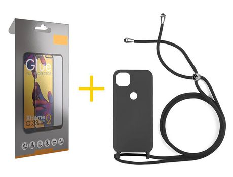 Pack 1 Película Full + Funda SKYHE por Xiaomi Redmi 9C NFC Gel con Cordón Negro