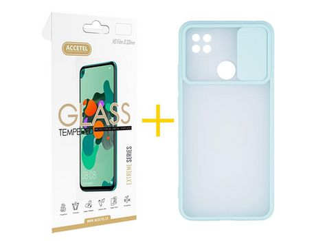 Pack 1 X Protector de Vidrio Templado 2.5D + Funda ACCETEL para Xiaomi Redmi 9C NFC Gel Protección Cámara Verde-Mar
